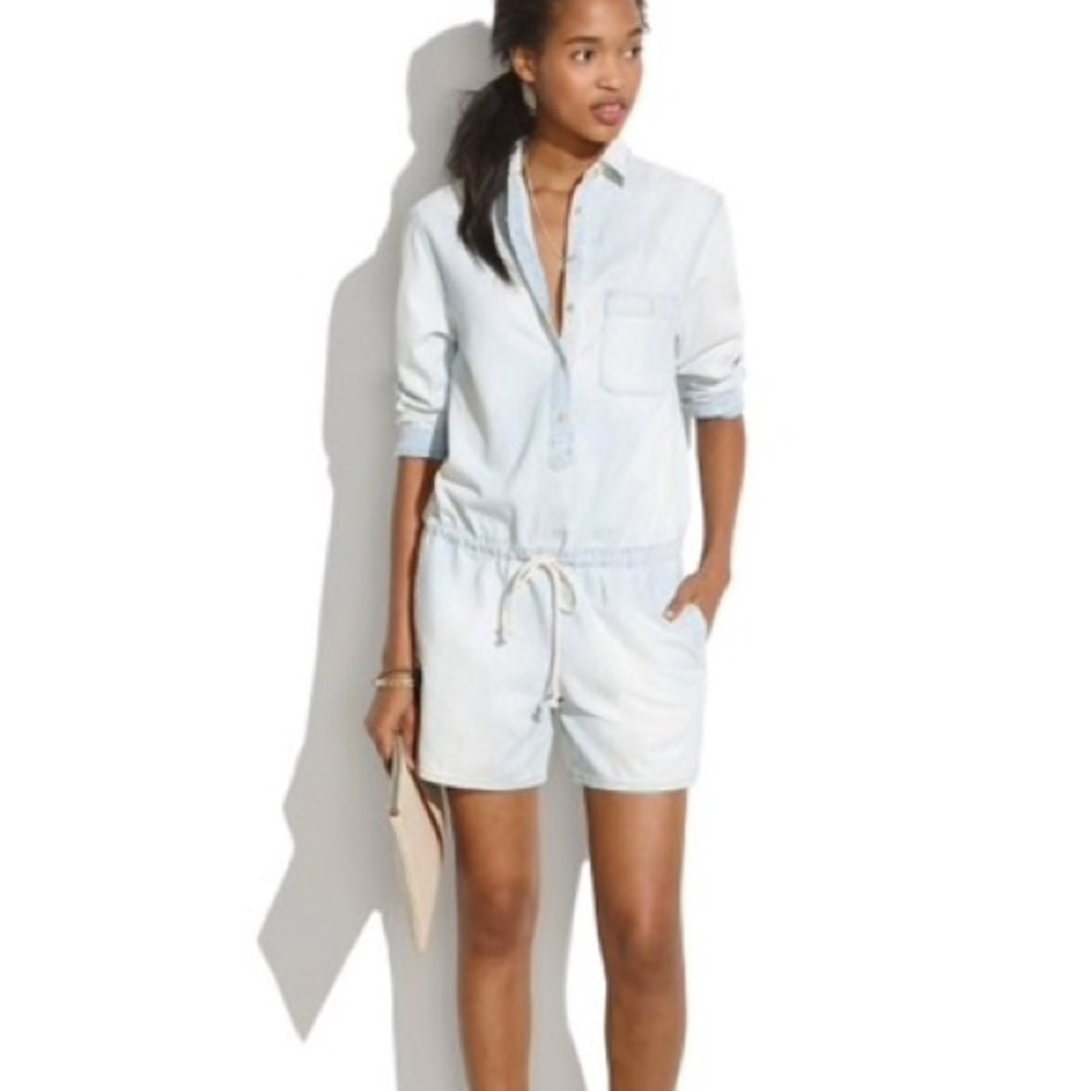 Madewell Hop Skip Chambray Romper - Size L